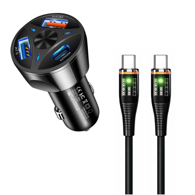 شارژر فندکی 55 وات سه پورت فرست یو مدل F054 به همراه کابل USB-C
