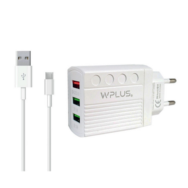 شارژر دیواری دبلیو پلاس مدل WPLUS به همراه کابل تبدیل microUSB